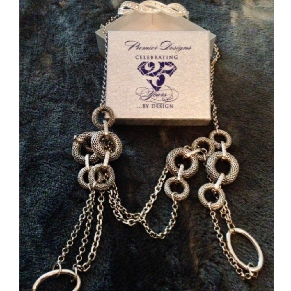 PREMIER DESIGNS "Runway" Mesh Circle & Chain Necklace Silver Plate 42"